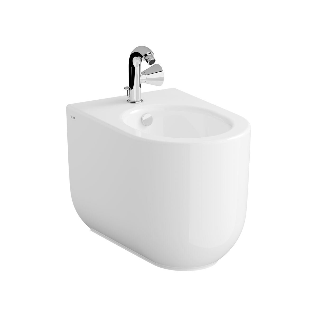 VitrA Liquid Stand-Bidet mit Hahnloch mit Überlaufloch verdeckte Befestigung Weiß Hochglanz mit VitrA Clean