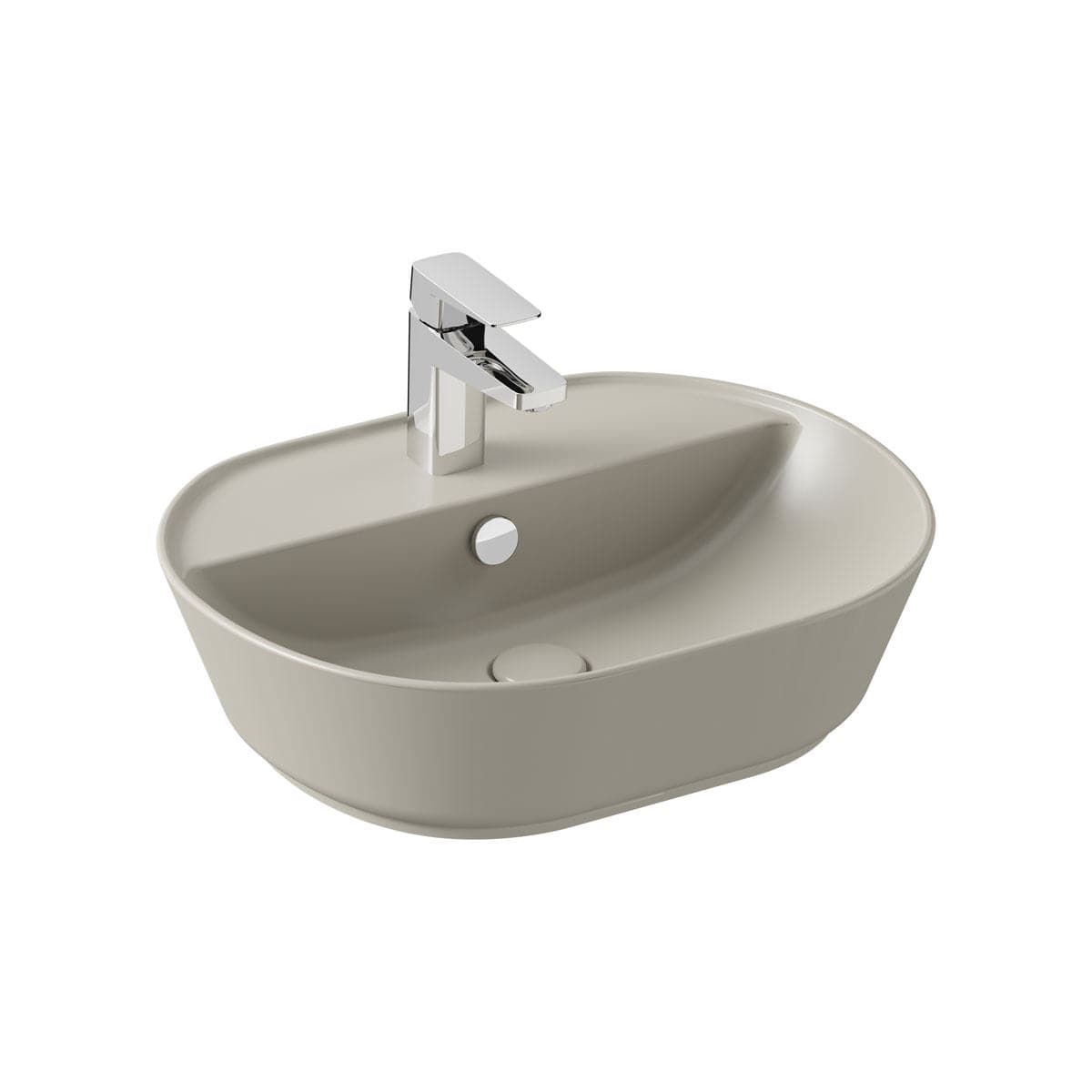 VitrA Geo Aufsatzwaschtisch 55 cm mit Hahnloch mittig mit Überlaufloch mittig Taupe Matt mit Oberflächenveredelung VitrA Clean VitrA