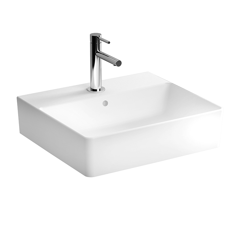 VitrA Nuo Waschtisch 50 cm mit Hahnloch mittig mit Überlaufloch mittig Weiß Hochglanz mit Oberflächenveredelung VitrA Clean VitrA