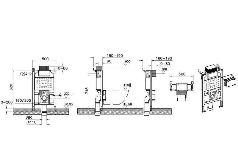 VitrA V-Fix Easy Unterputzspülkasten-Modul für Wand-WCs Rahmenhöhe 82 cm VitrA