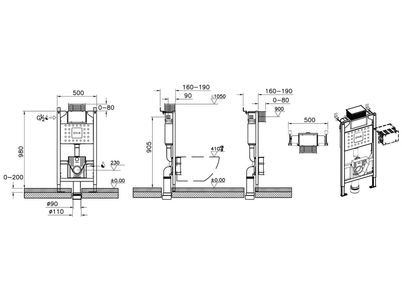 VitrA V-Fix Easy Unterputzspülkasten-Modul für Wand-WCs und Wand-Dusch-WCs Rahmenhöhe 98 cm VitrA