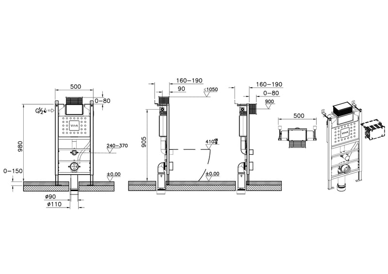 VitrA V-Fix Easy Unterputzspülkasten-Modul für Stand-WCs Rahmenhöhe 98 cm VitrA