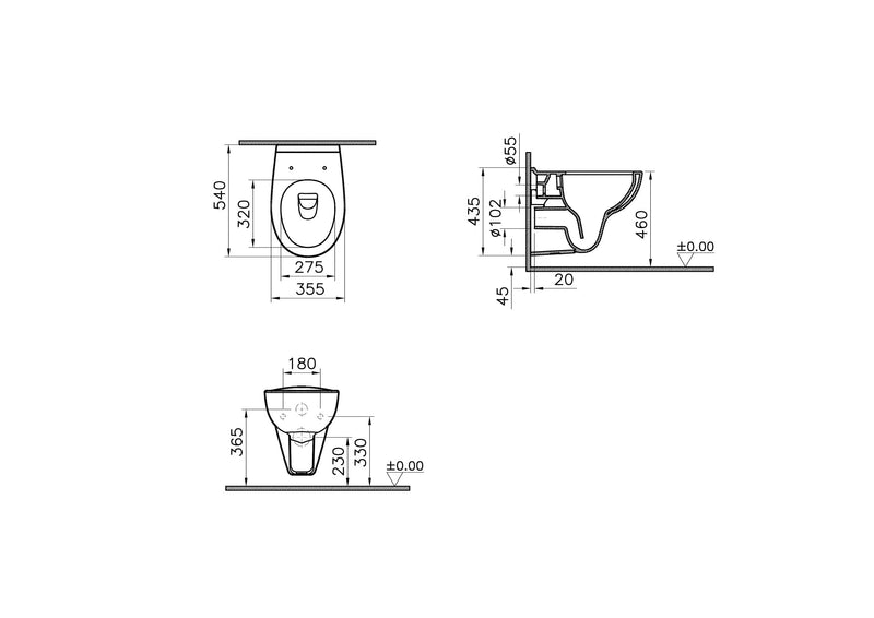 VitrA Conforma Tiefspül-Wand-WC spülrandlos + 60 mm Weiß Hochglanz mit Oberflächenveredelung VitrA Clean VitrA