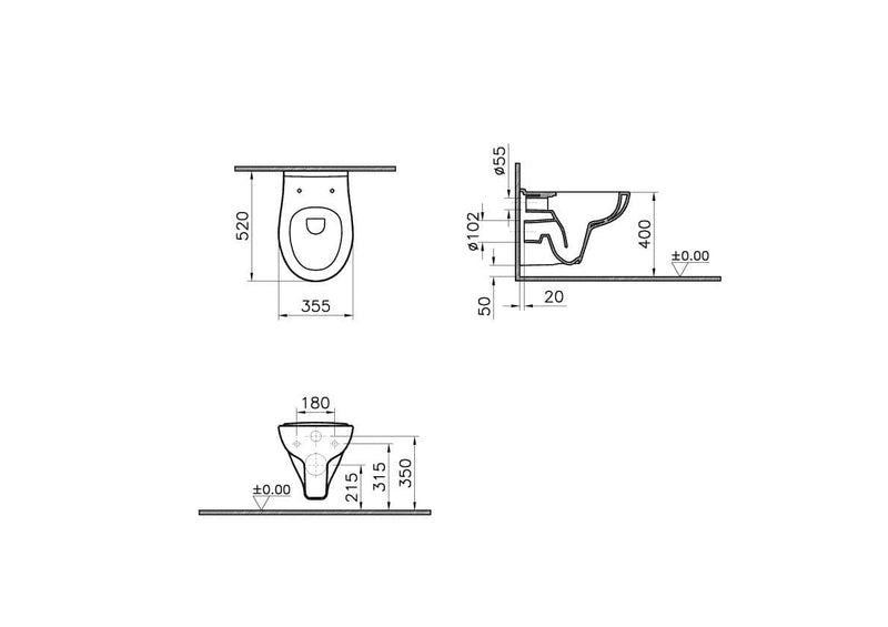 VitrA S20 Wand-WC VitrAflush 2.0 VitrA