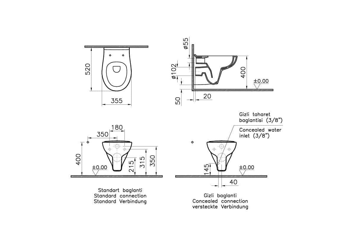 VitrA S20 Wand-WC VitrA Flush 2.0 mit Bidetfunktion Weiß mit VitrA Clean VitrA