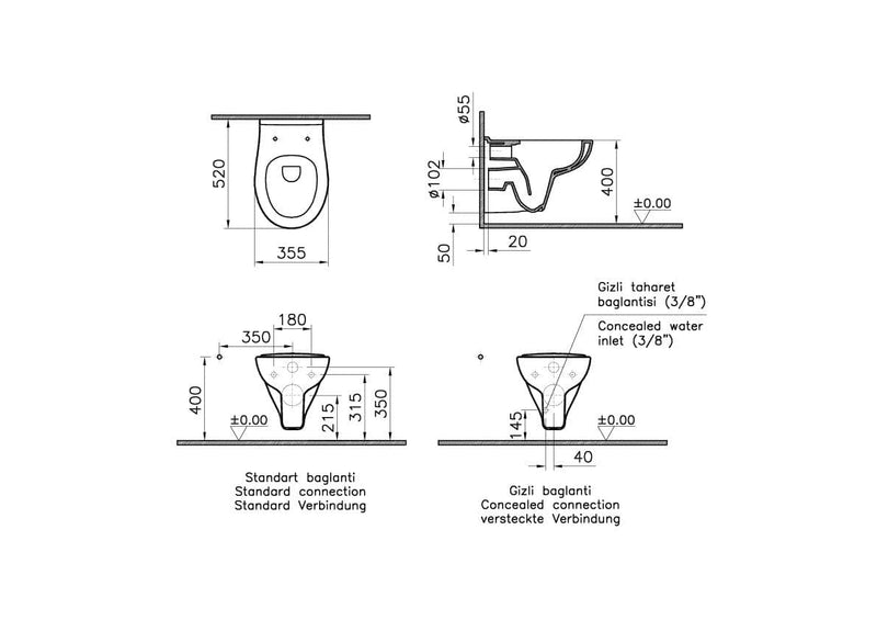 VitrA S20 Wand-WC VitrA Flush 2.0 mit Bidetfunktion Weiß mit VitrA Clean VitrA