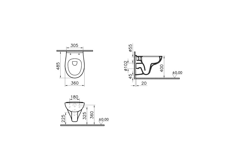 VitrA S20 Wand-WC VitrAflush 2.0 Compact VitrA