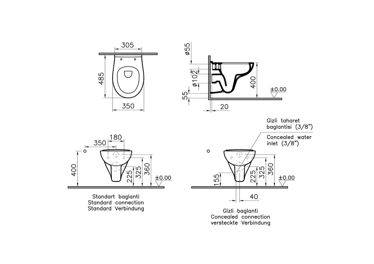 VitrA S20 Wand-WC VitrAflush 2.0 Compact mit Bidetfunktion VitrA