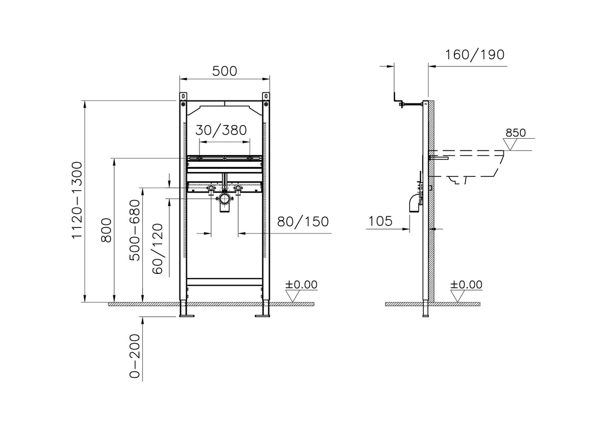 VitrA V-Fix Easy Rahmen für die Trockenbauinstallation von Waschtischen, boden- und wandfixiert Höhe 112 cm VitrA