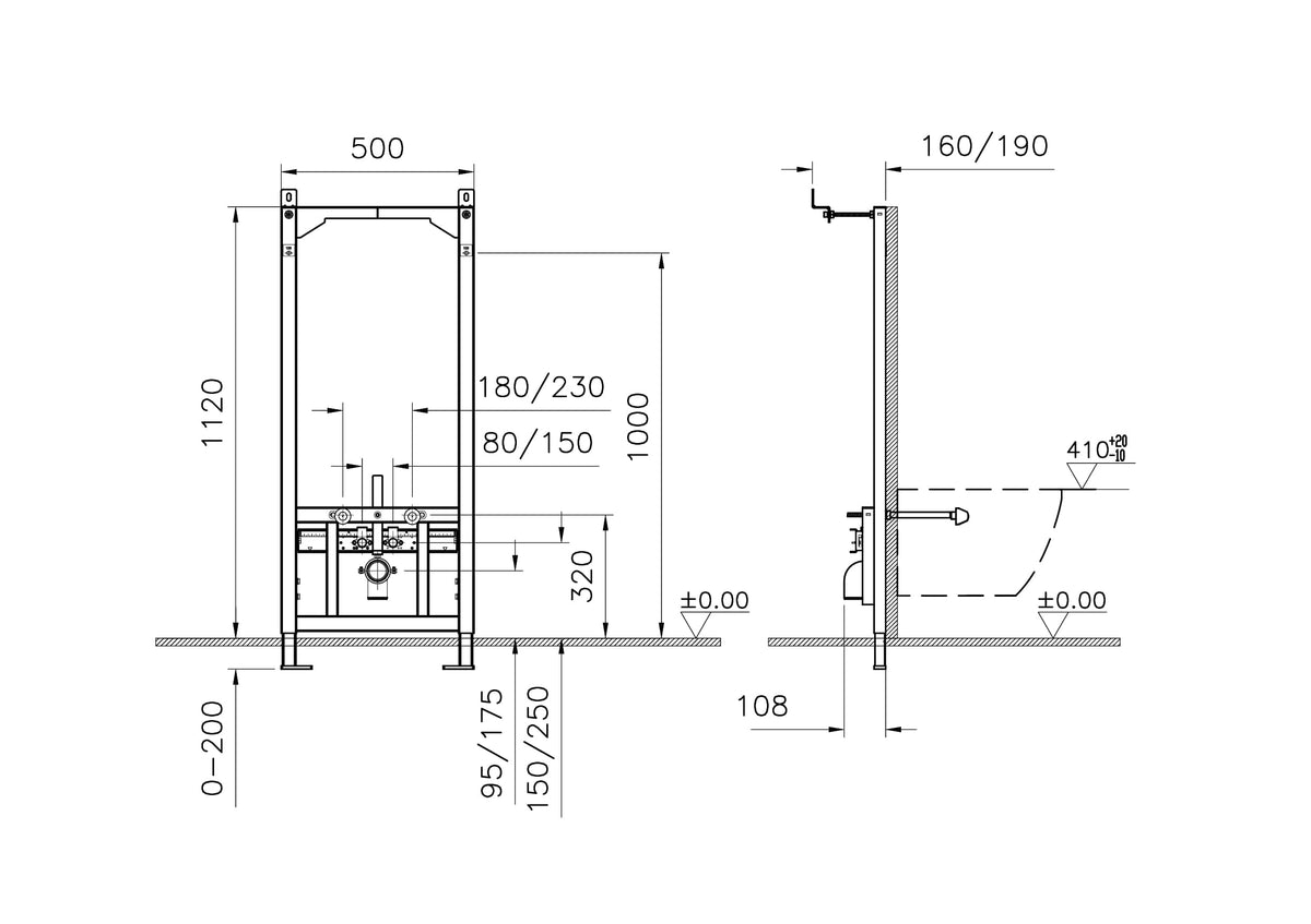 VitrA V-Fix Easy Rahmen für die Trockenbauinstallation von Bidets, boden- und wandfixiert Höhe 112 cm VitrA