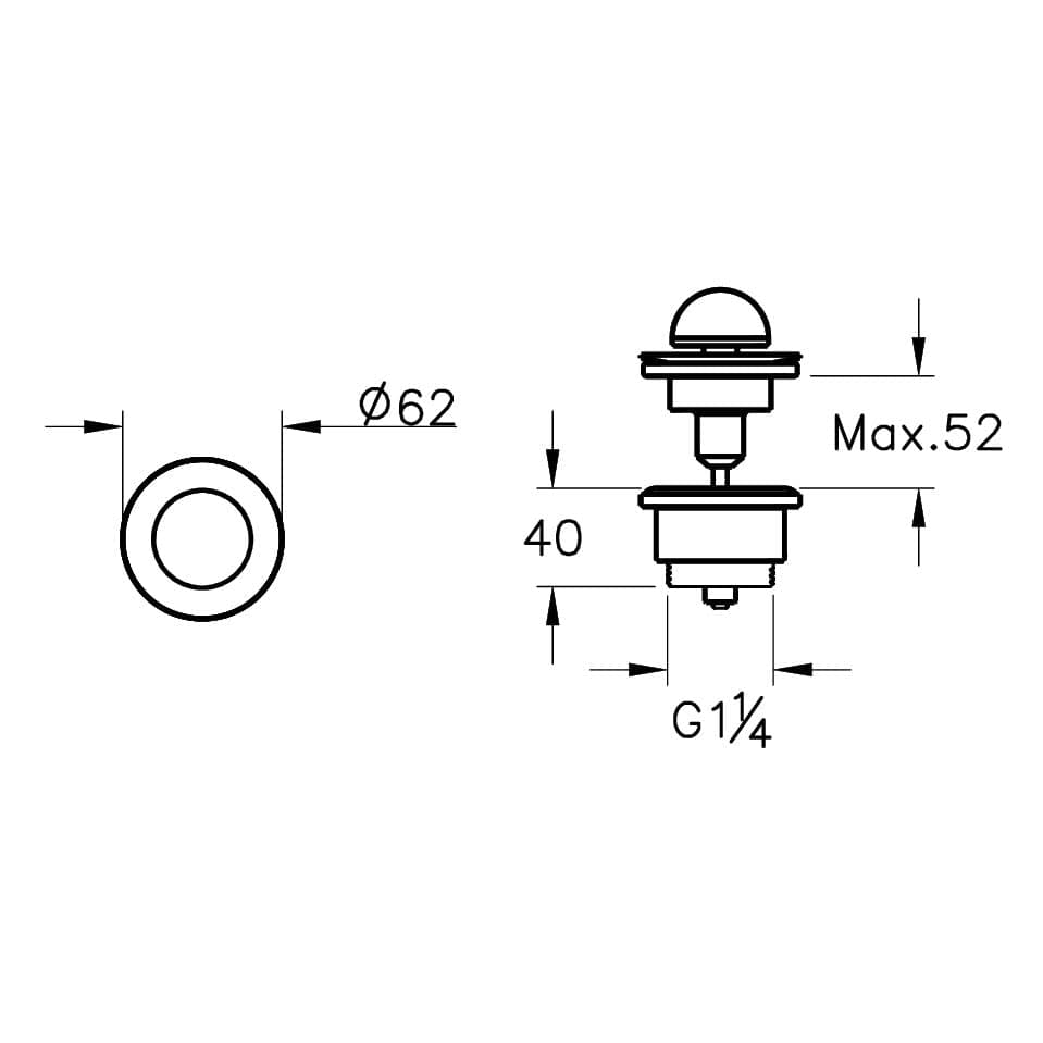 VitrA Liquid Ersatzteil Push Open-Ventil für Waschtische mit Überlauf Halbkugel d: 62 mm G 1 1/4" Chrom VitrA