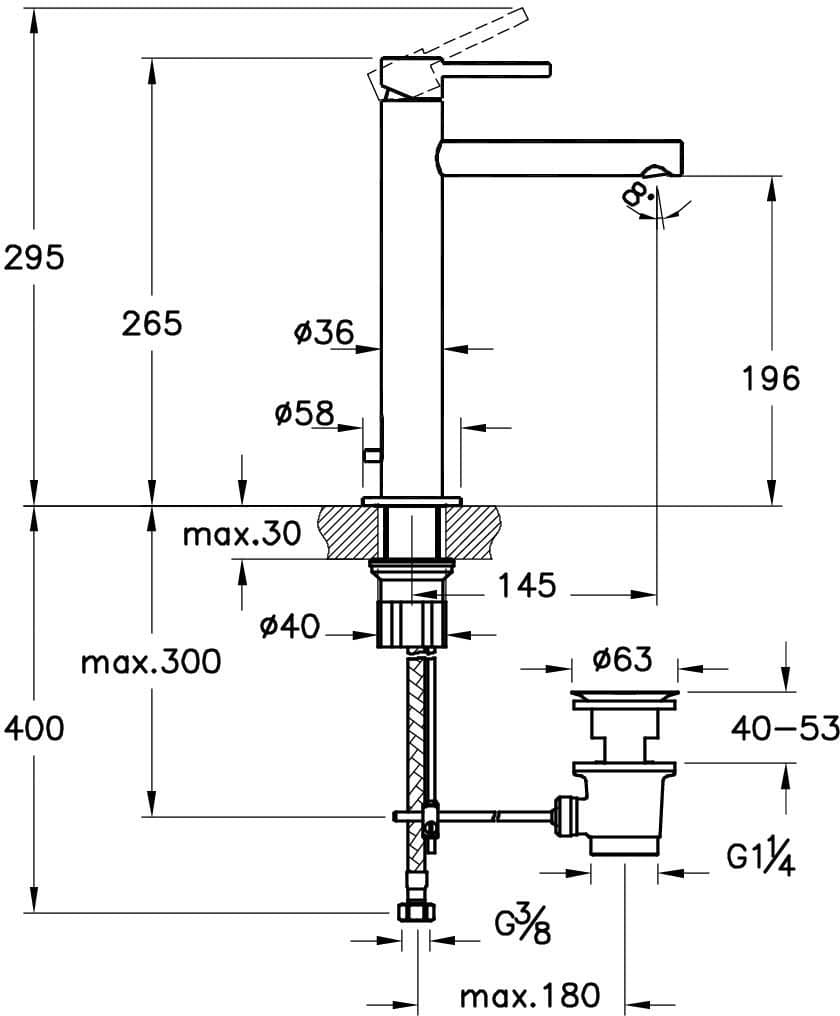 VitrA Origin Einhebel-Waschtischmischer mit Ablaufgarnitur Höhe 265 cm Kupfer VitrA