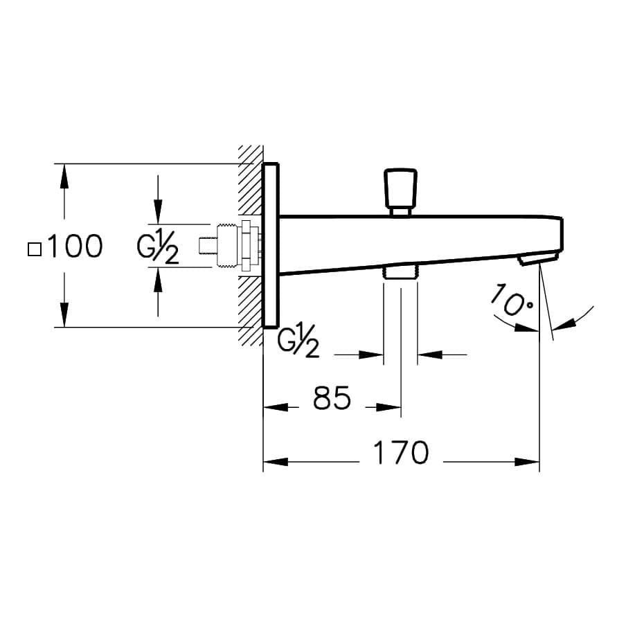 VitrA Root Square Wanneneinlauf mit Brauseabgang Ausladung Auslauf 17 cm Aufputzmontage Chrom VitrA