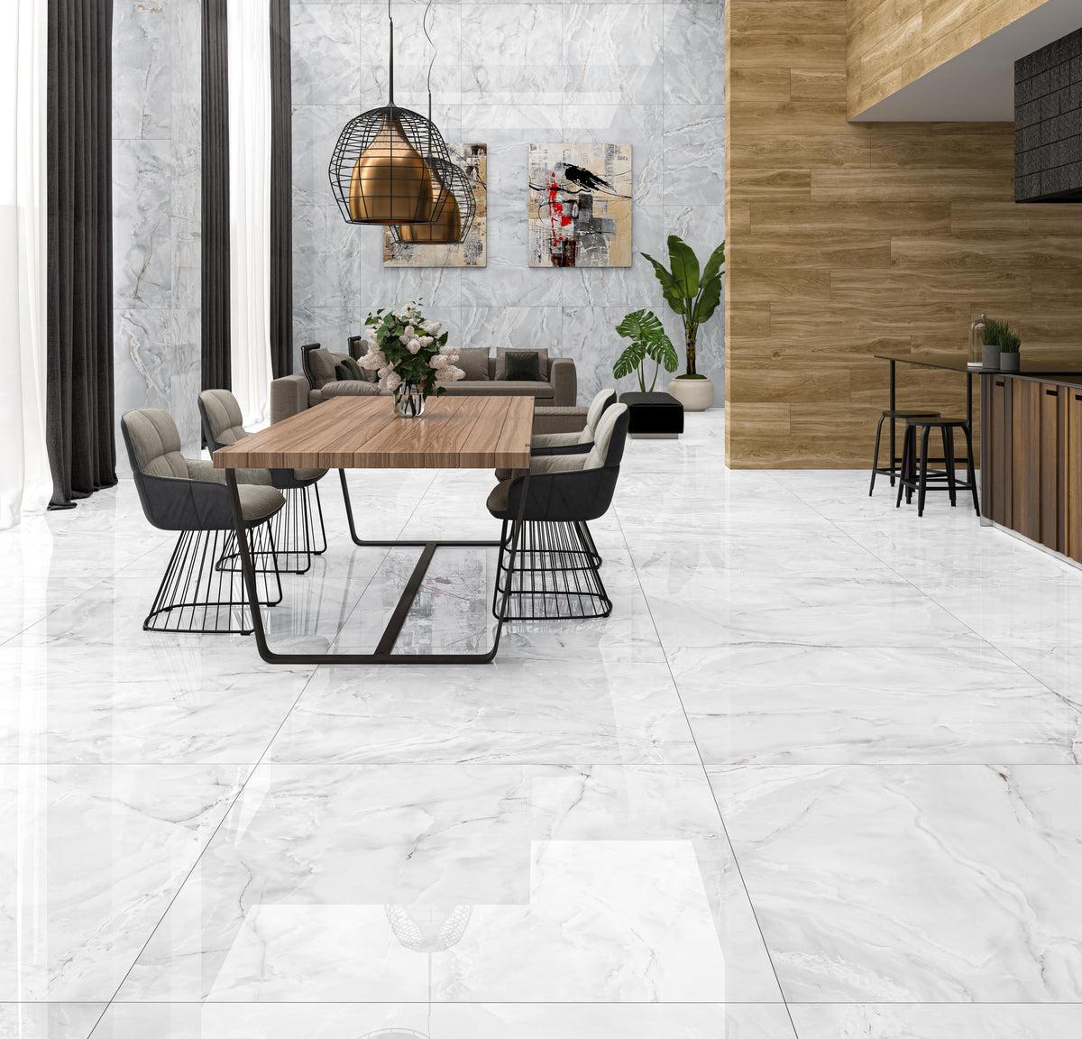 ECO Feinsteinzeug 90x90 Eternal Serie Rektifiziert, poliert Boden-Wand-Fliese, Weiss