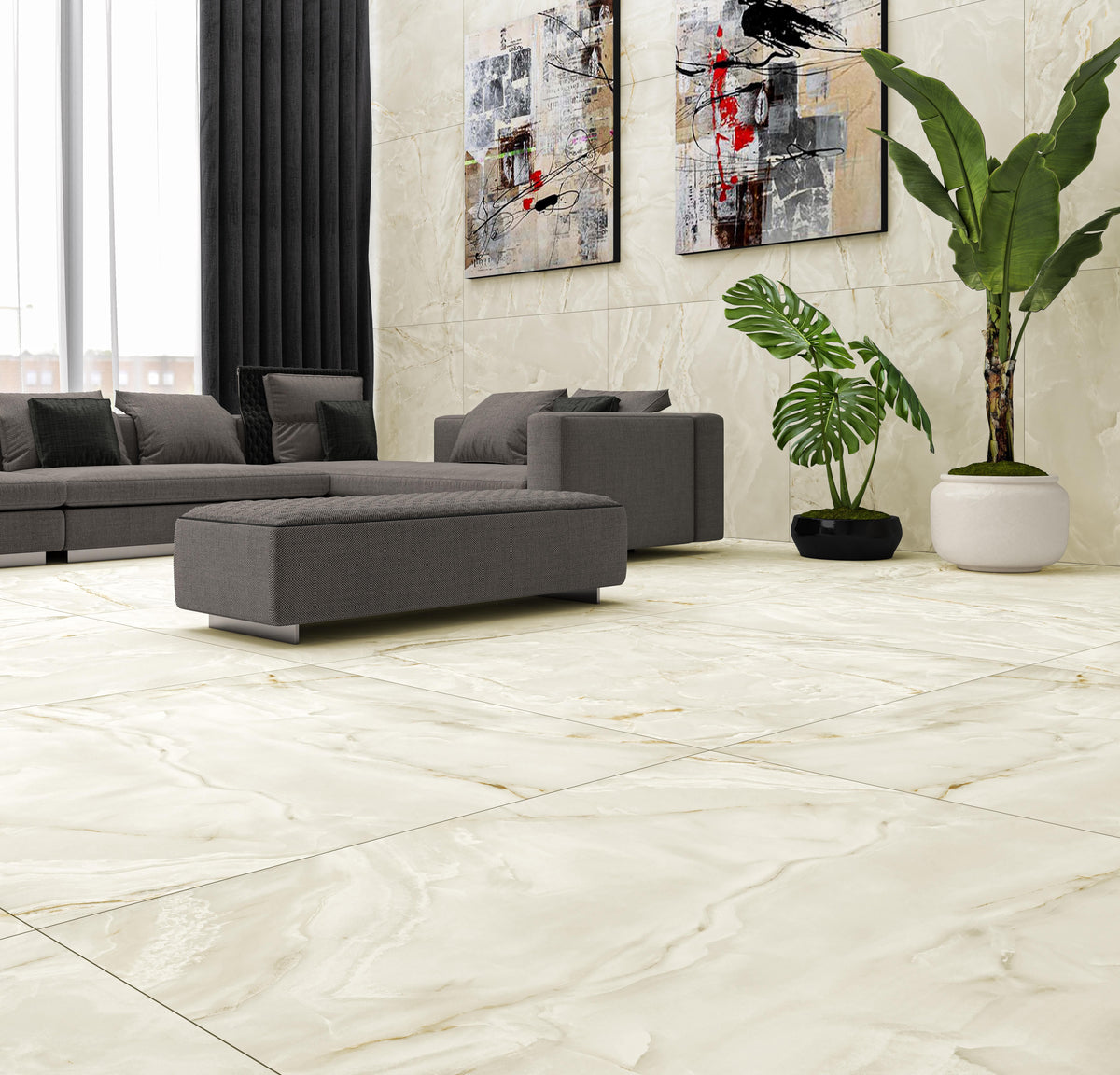 ECO Feinsteinzeug 75x75 Eternal Serie Rektifiziert, poliert Boden-Wand-Fliese, Beige