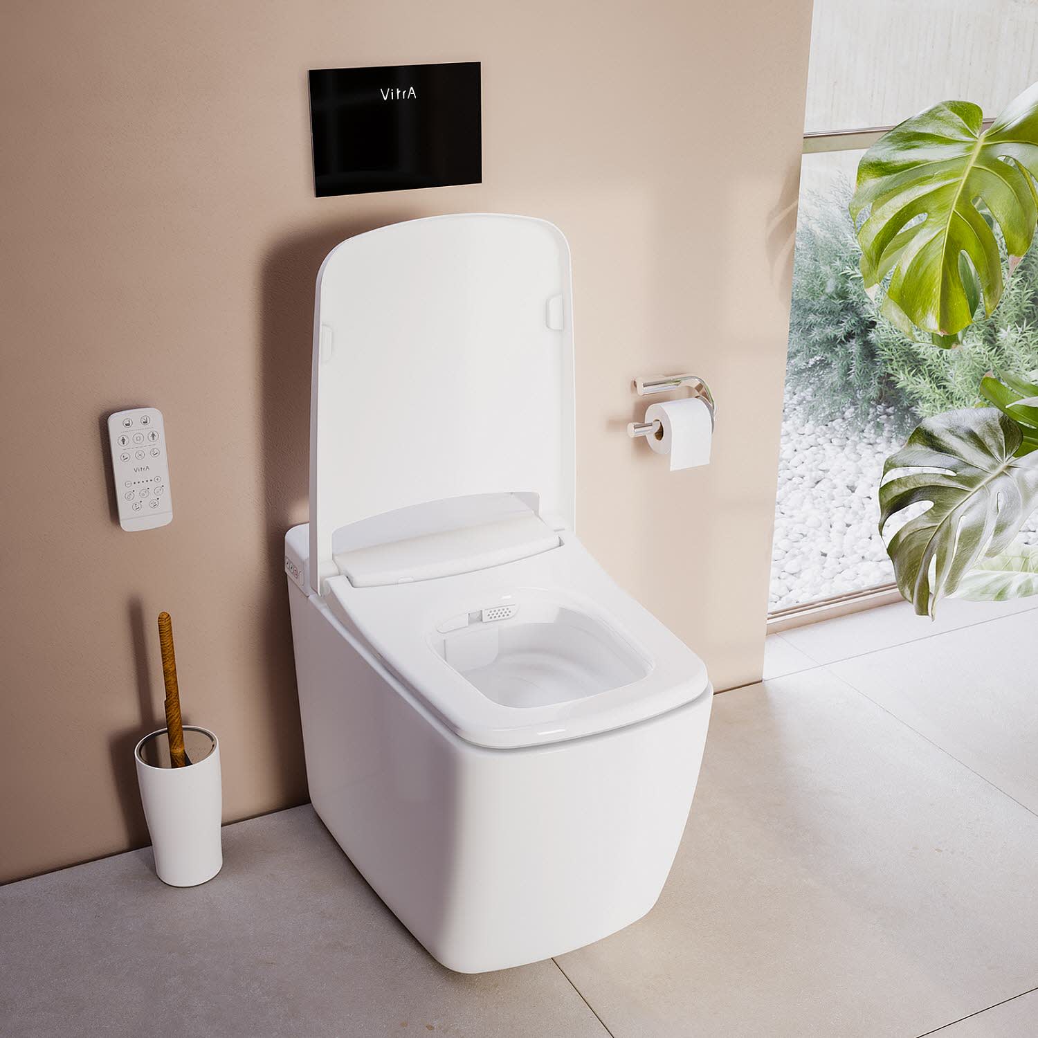 VitrA V-Care Prime Dusch-Stand-WC mit Sitzautomatik Deckel Thermoplast Weiß Hochglanz