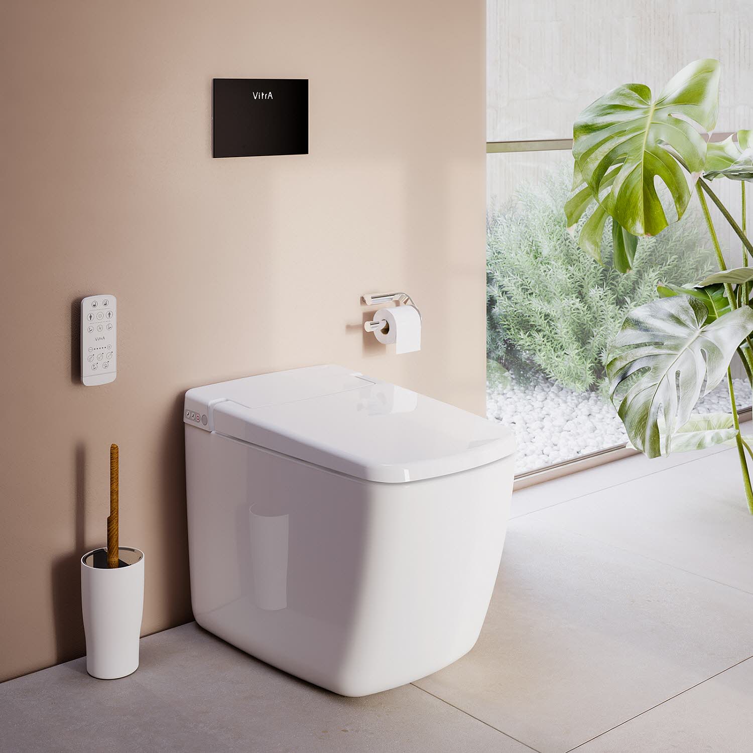 VitrA V-Care Prime Dusch-Stand-WC mit Sitzautomatik Deckel Thermoplast Weiß Hochglanz