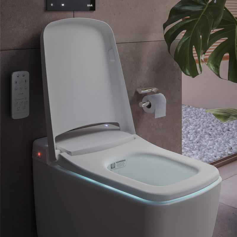 VitrA V-Care Prime Dusch-Stand-WC mit Sitzautomatik Deckel Thermoplast Weiß Hochglanz